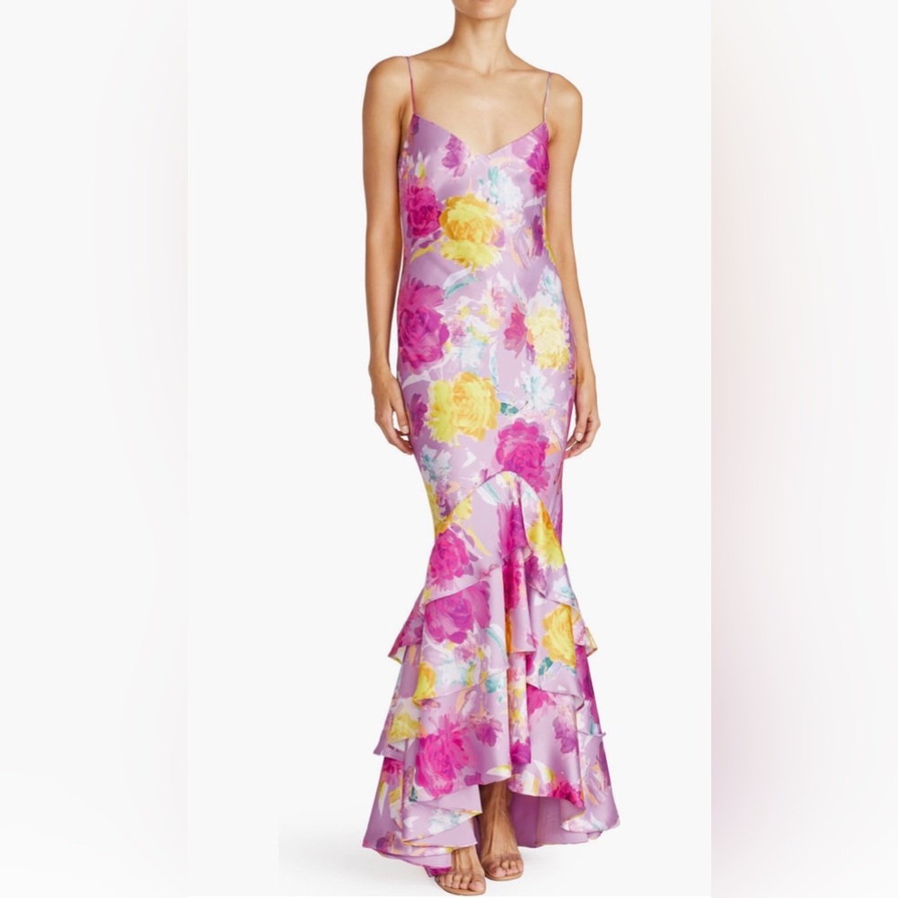 ML Monique Lhuillier Seraphine Satin Gown Purple Multi Size 14